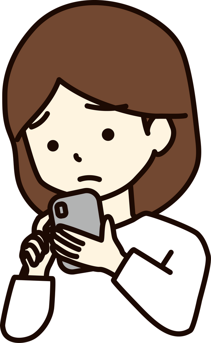 A woman operating a smartphone with a troubled face